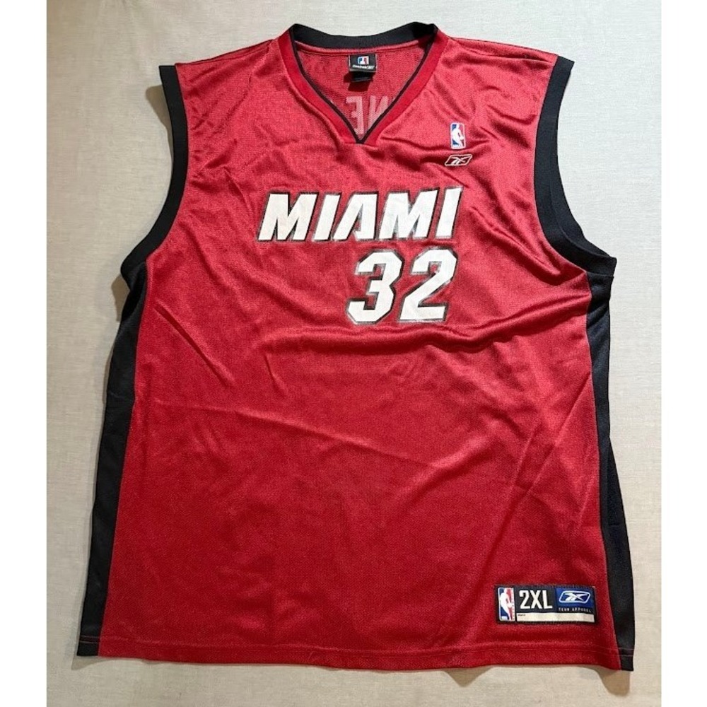 Vintage Shaquille O'Neal Miami Heat‎ NBA Reebok Jersey 32 Red 2XL XXL Sleeveless